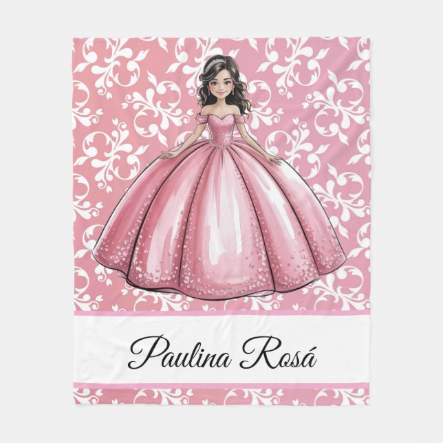 Pink Quinceañera Ball Gown Art Geschenk Fleecedecke (Vorderseite)