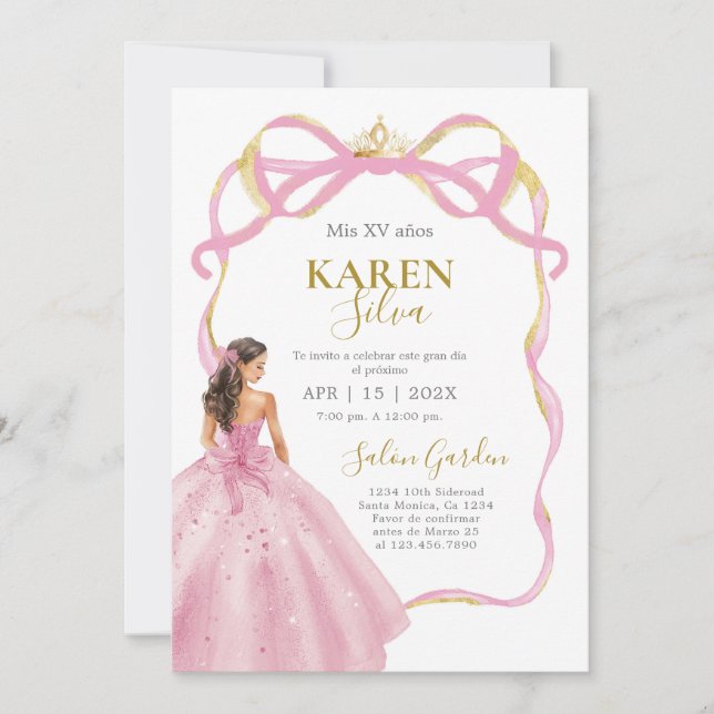 Pink Quinceanera Invitation Einladung (Vorderseite)