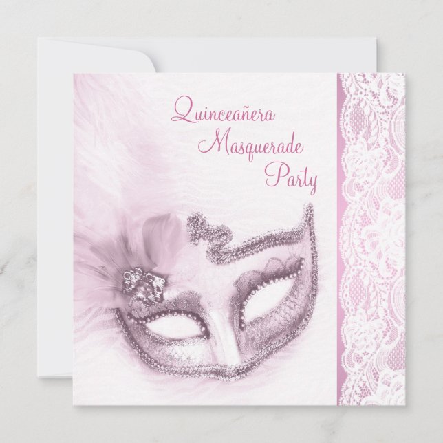 Pink Quinceanera Masquerade Party Einladung (Vorderseite)