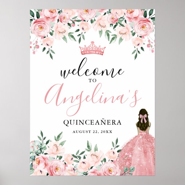Pink Quinceanera Party Begrüßungszeichen Poster (Vorne)