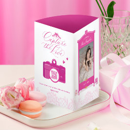 Pink Quinceanera Party Table Number Photo QR Code Dreifach Gefaltete Einladung