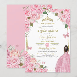 Pink Quinceanera Rose Quince Gown Butterfly Einladung