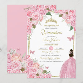 Pink Quinceanera Rose Quince Gown Butterfly Einladung