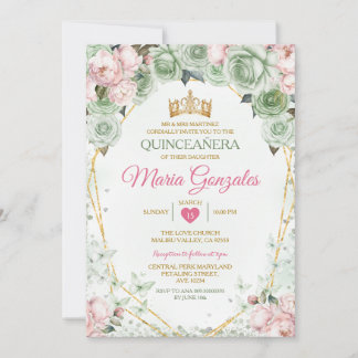 Pink Quinceañera Sage Green Mexican Butterfly Einladung