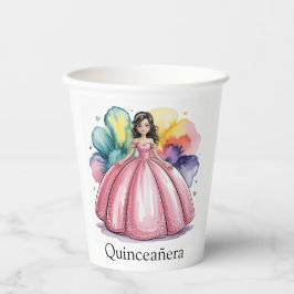 Pink Quinceñera Ball Gown Art Pappbecher