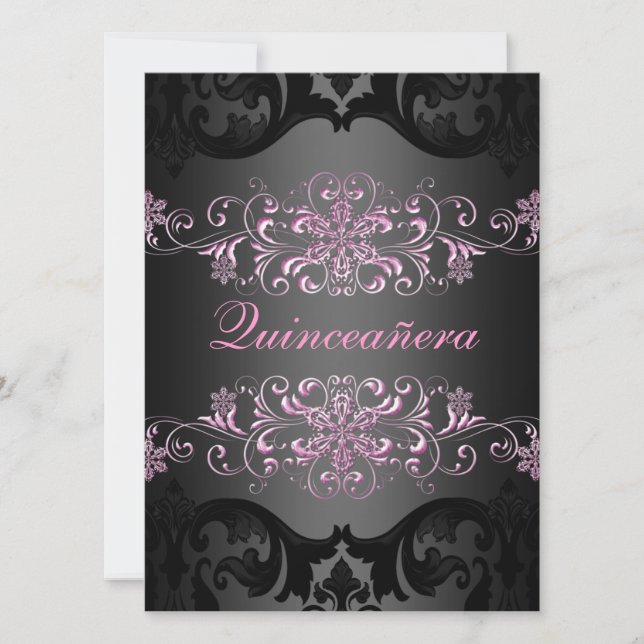Pink Quinceñera Snow Flake Damask Geburtstag Einla Einladung (Vorderseite)