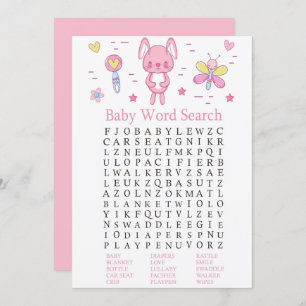 Pink Rabbit Baby Dusche Word Search Game Einladung