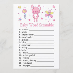 Pink Rabbit Baby Word Scramgame Einladung