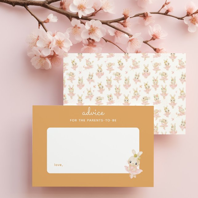 Pink Rabbit Ballerina Kinderdusche Kinderbetreuung Mitteilungskarte (yellow and pink ballerina bunny baby shower advice card for the parents to be)