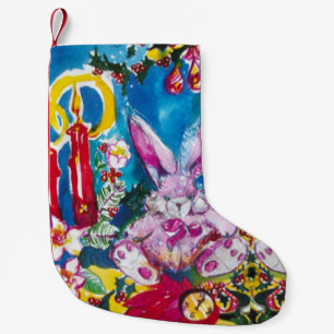 PINK RABBIT, CHRISTMAS CANDLES UND HOLLYBERRIES KLEINER WEIHNACHTSSTRUMPF