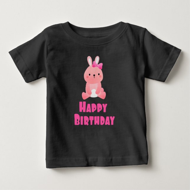 Pink Rabbit Happy Birthday Baby T-shirt (Vorderseite)