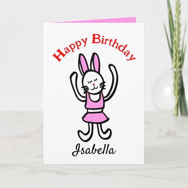 Pink Rabbit Happy Birthday Personalisiert Card Ankündigung (Vorderseite)