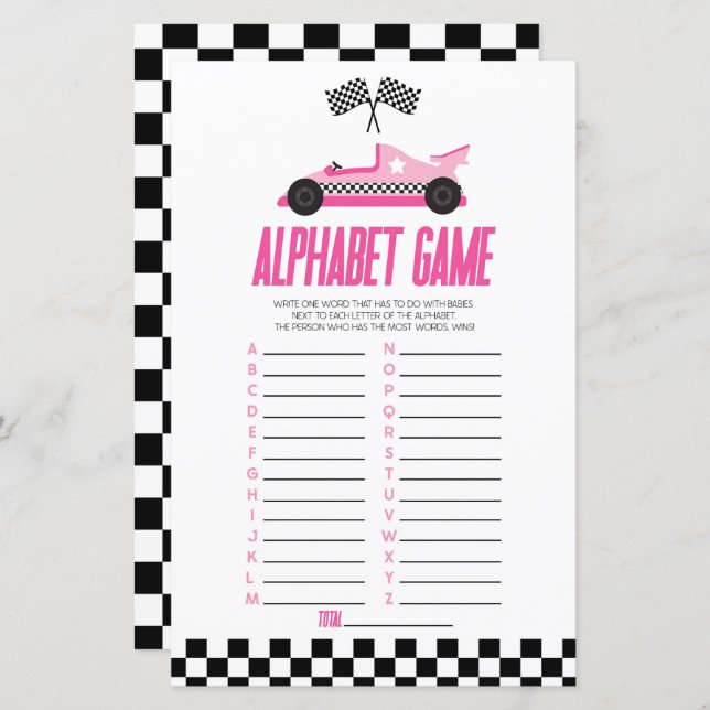 Pink Race Car Alphabet Baby Showspiel (Vorne/Hinten)