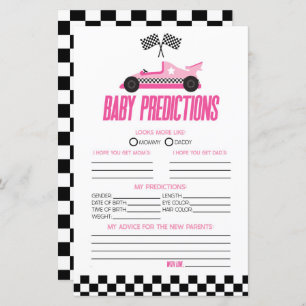 Pink Race Car Baby Shower Predictions Spiel