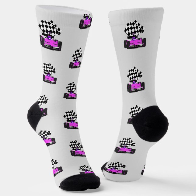 Pink Race Car - Checked Flag Sports Socken (Gewinkelt)