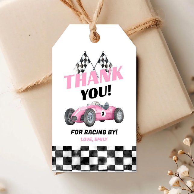 Pink Race Car Geburtstagsgeschenk Tag Geschenkanhänger (Von Creator hochgeladen)