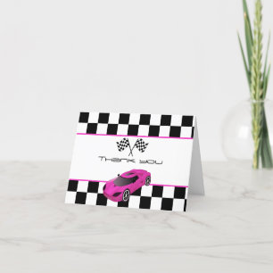 Pink Race Car Geburtstagsparty Dankeschön Karte