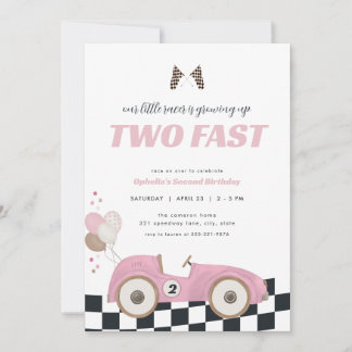 Pink Race Car Girl Two Fast Second Birthday Invite Einladung
