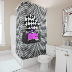 Pink Race Car mit Checkbox Duschvorhang