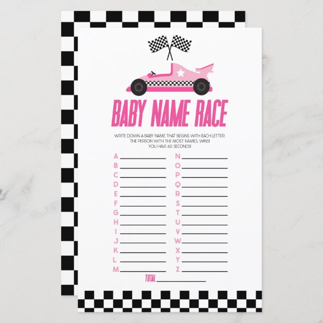 Pink Race Car Name Race Baby Showspiel (Vorne/Hinten)