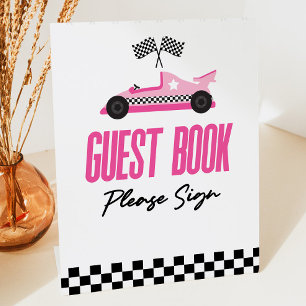 Pink Race Car Racecar Gästebuch Party Sockelschild