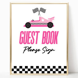 Pink Race Car Racececar Gästebuch Party-Zeichen
