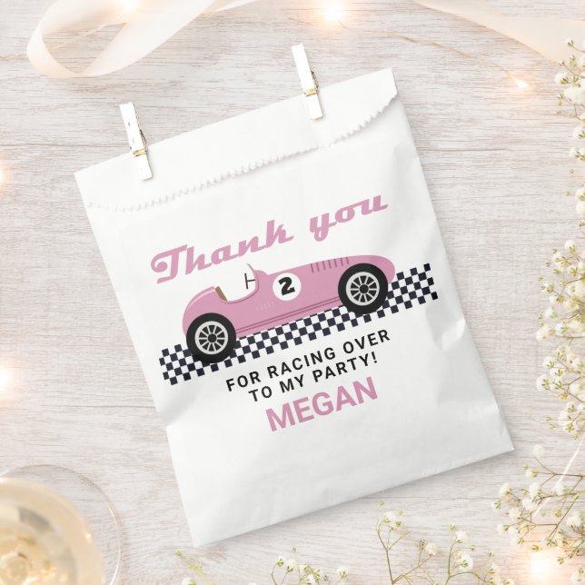 Pink Race Car Racing Geburtstagsparty Geschenktütchen (Ausgeschnitten)
