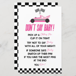 Pink Race Car Say Baby Shower Game nicht
