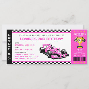 Pink Race Car Ticket Pass Girl Geburtstagsparty Einladung