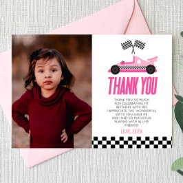 Pink Racecar Race Car Custom Foto Geburtstagsparty Dankeskarte