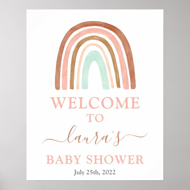 Pink Rainbow Baby Dusche Begrüßungszeichen Poster (Vorne)