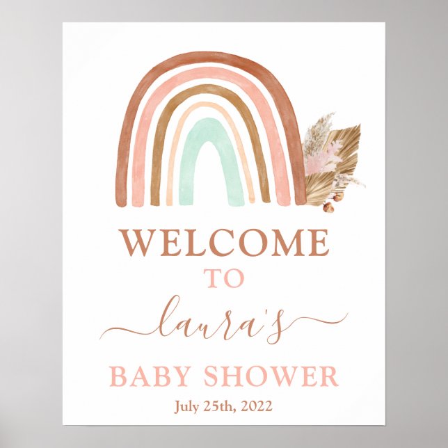 Pink Rainbow Baby Dusche Begrüßungszeichen Poster (Vorne)