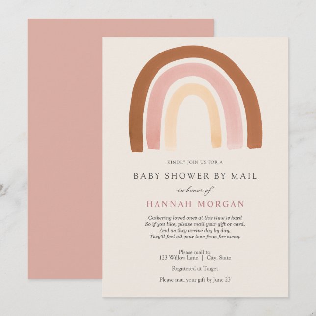 Pink Rainbow Baby Dusche per Mail - Einladung (Vorne/Hinten)