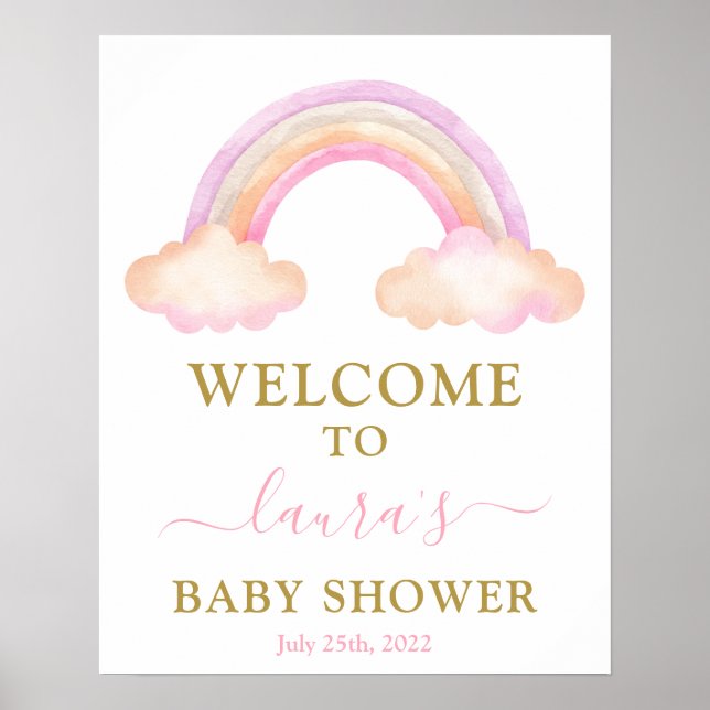 Pink Rainbow Baby Shower Girl Begrüßungszeichen Poster (Vorne)