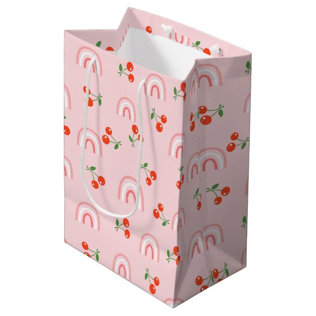 Pink Rainbow Chertern Muster Mittlere Geschenktüte (Vorderseite Schrägansicht)