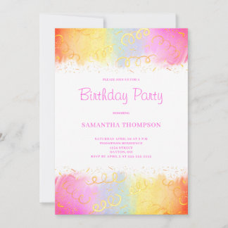 Pink Rainbow Confetti Birthday Einladung