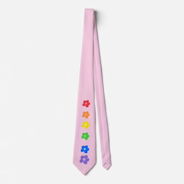Pink Rainbow Floral Gay Pride Design Neck Tie Krawatte (Vorderseite)