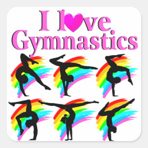 PINK RAINBOW I LIEBE GYMNASTICS DESIGN QUADRATISCHER AUFKLEBER