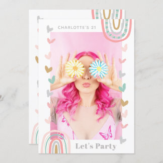 Pink Rainbow Modern Boho 21. Geburtstag Party Einladung