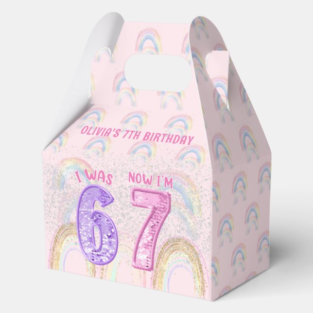 Pink Rainbow Six Seven 67 Birthday Favor Boxes Geschenkschachtel (Vorderseite)