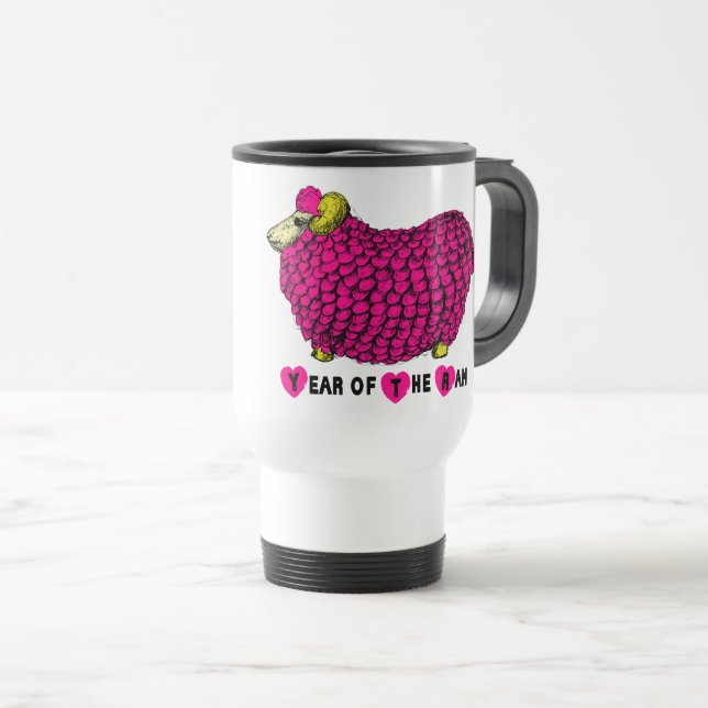 Pink Ram Chinese Year Zodiac Travel Mug Reisebecher (VorderseiteRechts)