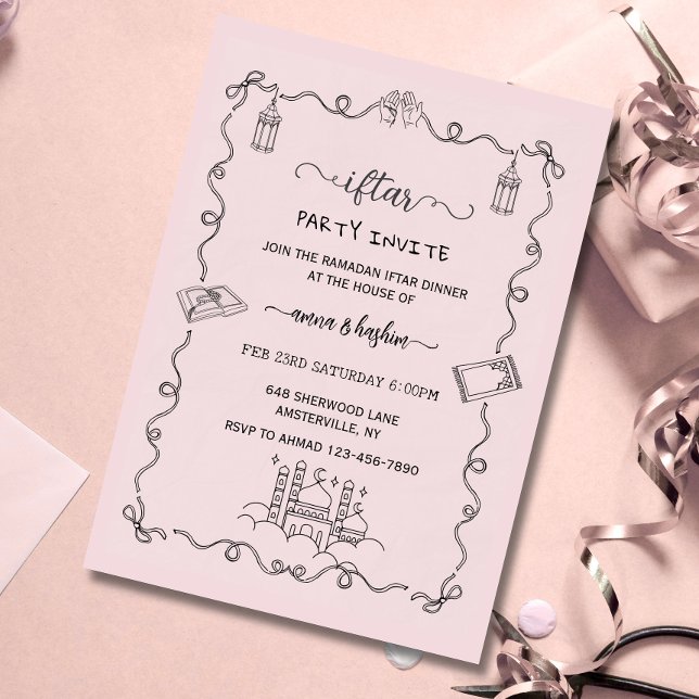 Pink Ramadan Bow doodle ramadan iftar invitations Einladung (Von Creator hochgeladen)