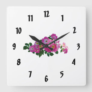 Pink Rambler Rose Quadratische Wanduhr