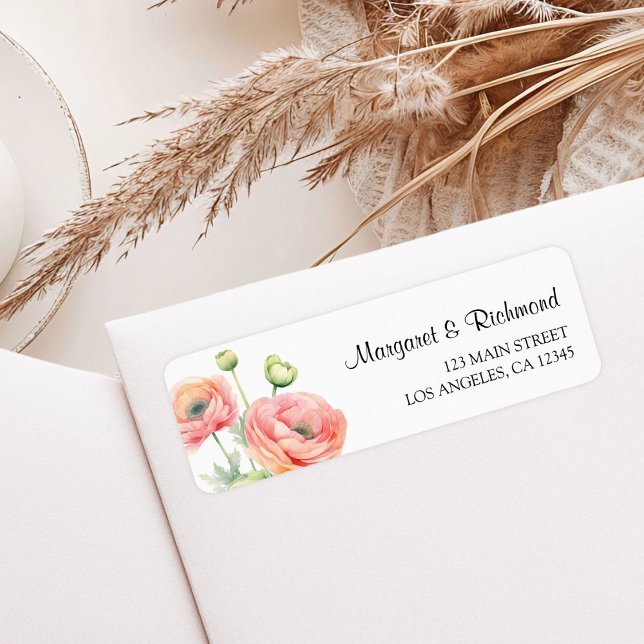 Pink Ranunculus Floral Wedding Rücksendeadresse (Von Creator hochgeladen)