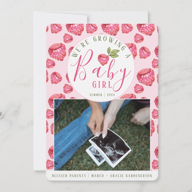 Pink Raspberries Baby Girl Einladung (Vorderseite)