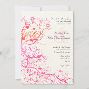 Pink Raspberry Coral Birds Swirls Wedding Invites Einladung