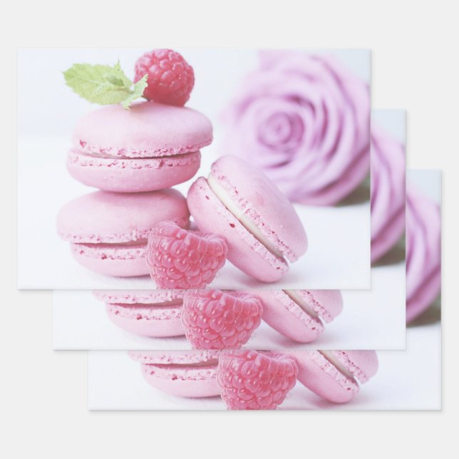 Pink Raspberry Macarons Foto Geschenkpapier Set (Set)