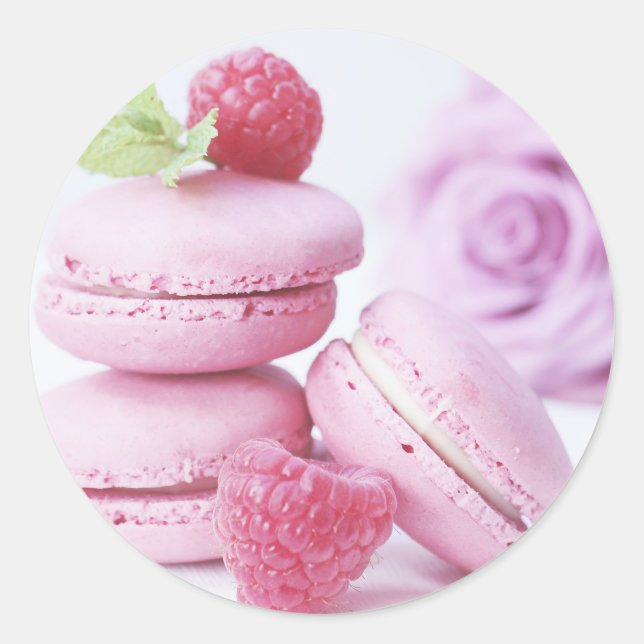 Pink Raspberry Macarons Foto Runder Aufkleber (Vorderseite)