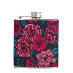 Pink, red and bi-color Roses with blue leaves Flachmann