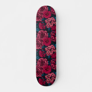 Pink, red and bi-color Roses with blue leaves Skateboard